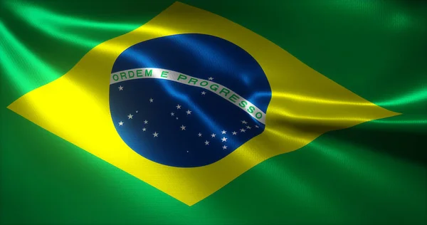 Brasilien Flagga Brasiliansk Flagga Med Viftande Veck Närbild Rendering — Stockfoto