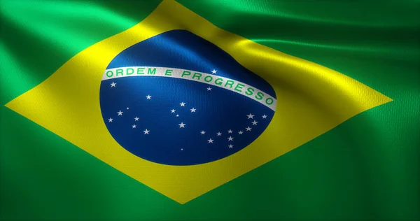 Brazil Flag Brazil Flag Waving Folds Close View Rendering — стокове фото