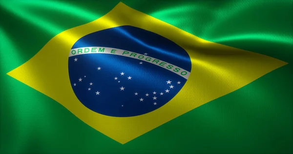 Brezilya Bayrağı Sallanan Kıvrımlı Brezilya Bayrağı Yakın Görüş Görüntüleme — Stok fotoğraf