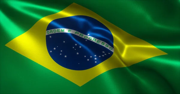 Brasilien Flagga Brasiliansk Flagga Med Viftande Veck Närbild Rendering — Stockfoto