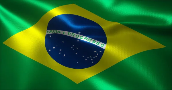 Brezilya Bayrağı Sallanan Kıvrımlı Brezilya Bayrağı Yakın Görüş Görüntüleme — Stok fotoğraf