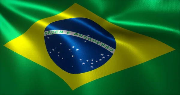 Brasilien Flagga Brasiliansk Flagga Med Viftande Veck Närbild Rendering — Stockfoto