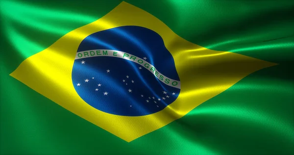 Bandiera Brasile Bandiera Brasiliana Con Pieghe Sventolate Vista Vicino Rendering — Foto Stock