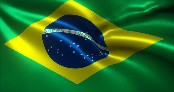 Brasilien Flagge Brasilianische Flagge Mit Wehenden Falten Nahaufnahme Rendering — Stockfoto