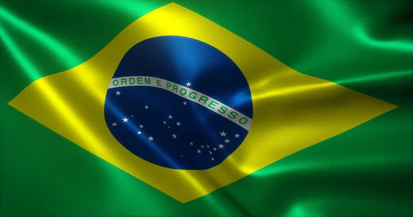 Brazil Flag Brazilian Flag Waving Folds Close View Rendering — Stock Photo, Image