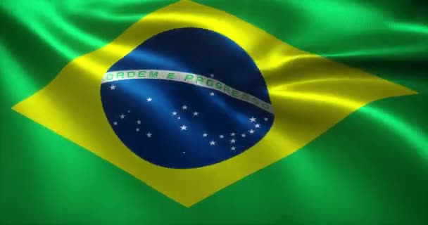 Bandiera Brasile Bandiera Brasiliana Con Pieghe Sventolate Vista Vicino Rendering — Video Stock