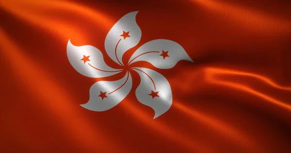 Hong Kong Flag Med Vinke Folder Nærbillede Rendering - Stock-foto