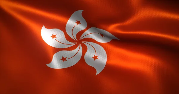 Hong Kong Vlag Met Golvende Plooien Van Dichtbij Bekijken Rendering — Stockfoto