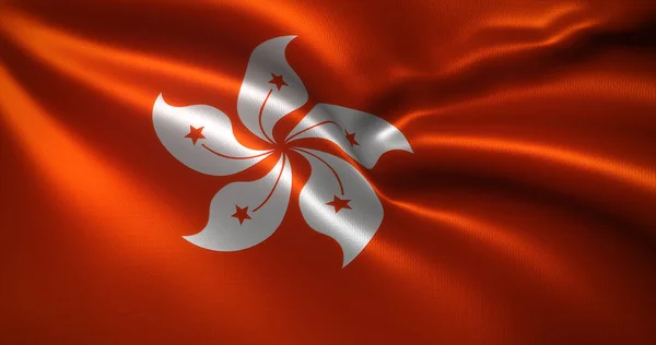 Drapeau Hong Kong Avec Plis Ondulés Vue Rapprochée Rendu — Photo