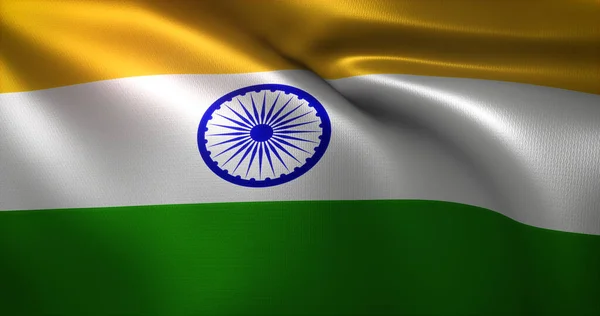 Indien Flagga Med Viftande Veck Närbild Rendering — Stockfoto