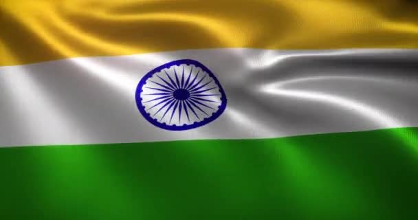 Indien Flagge Mit Wehenden Falten Nahaufnahme Rendering — Stockvideo