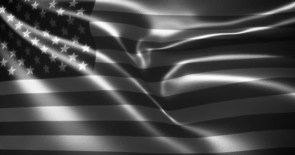 Czarno Biała Flaga Amerykańska Flaga Stanów Zjednoczonych Ameryki Falującymi Fałdami — Zdjęcie stockowe