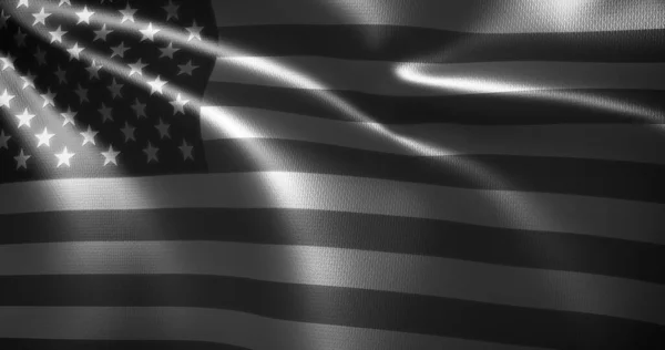 Siyah Beyaz Amerikan Bayrağı Amerika Birleşik Devletleri Bayrağı Dalgalanan Kıvrımlar — Stok fotoğraf