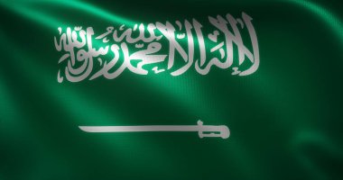 El sallayan kıvrımlı Suudi Arabistan Bayrağı, yakın görüş, 3D görüntüleme