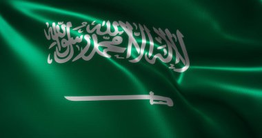 El sallayan kıvrımlı Suudi Arabistan Bayrağı, yakın görüş, 3D görüntüleme