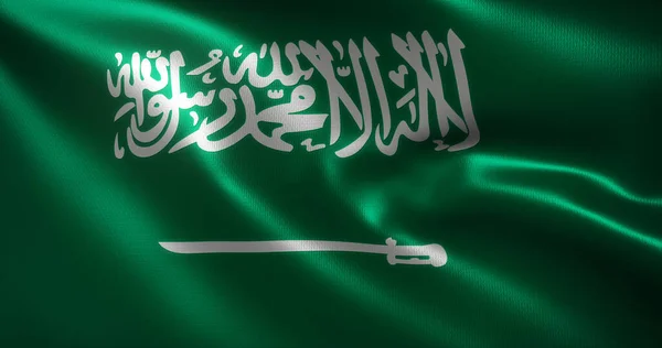 Arabia Saudyjska Flaga Falującymi Fałdami Widok Bliska Renderowanie — Zdjęcie stockowe