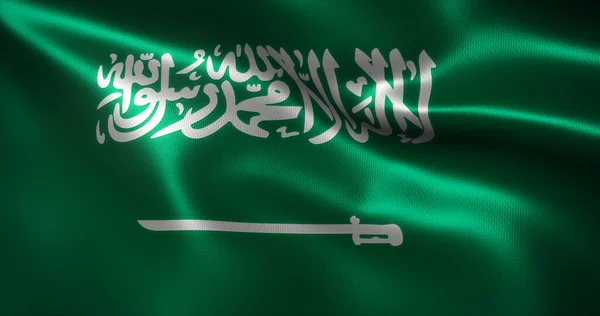 Saudi Arabien Flagge Mit Wehenden Falten Nahaufnahme Darstellung — Stockfoto