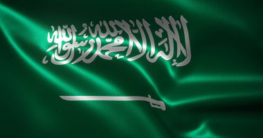 El sallayan kıvrımlı Suudi Arabistan Bayrağı, yakın görüş, 3D görüntüleme