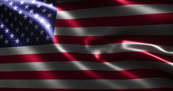 American Flag, United States of America flag with waving folds, close up view, 3D rendering