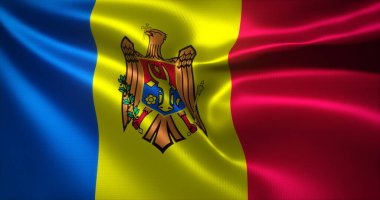 El sallayan kıvrımlı Moldova Bayrağı, görüntüyü kapat, 3B görüntüleme