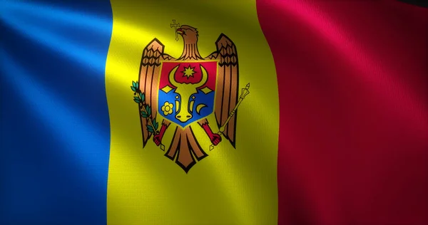 Moldavie Drapeau Avec Plis Ondulants Vue Rapprochée Rendu — Photo