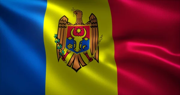 Bandera Moldavia Con Pliegues Ondulantes Vista Cerca Representación —  Fotos de Stock
