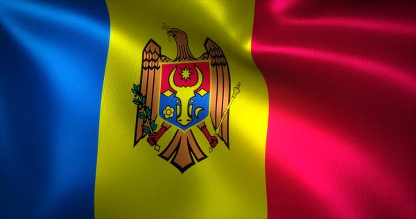Moldavië Vlag Met Golvende Plooien Van Dichtbij Bekijken Rendering — Stockfoto