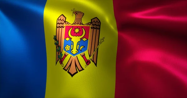 Флаг Молдовы Размахивающимися Складками Вид Вблизи Рендеринг — стоковое фото