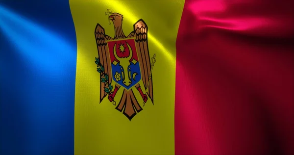 Moldavië Vlag Met Golvende Plooien Van Dichtbij Bekijken Rendering — Stockfoto