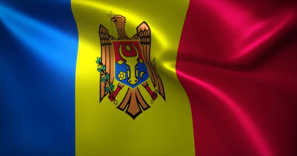 Moldavie Drapeau Avec Plis Ondulants Vue Rapprochée Rendu — Photo