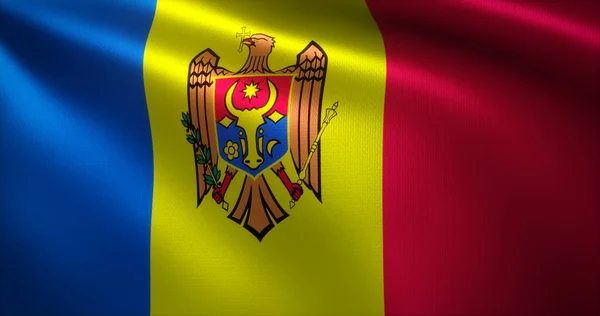 Moldavien Flagga Med Vikning Veck Närbild Rendering — Stockfoto