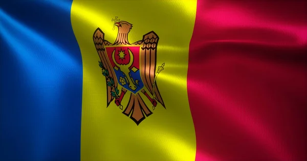 Moldavien Flagga Med Vikning Veck Närbild Rendering — Stockfoto