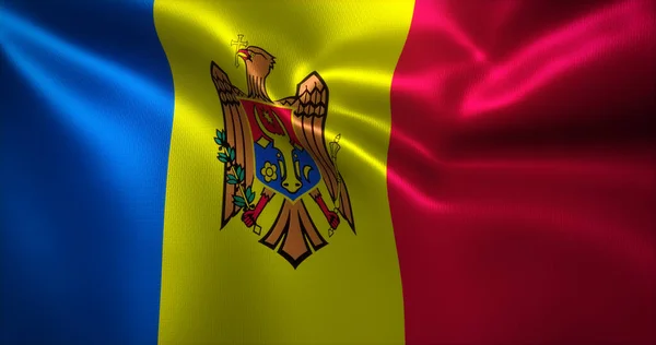 Moldova Flagg Med Bølgebind Nær Sikt Gjengivelse – stockfoto