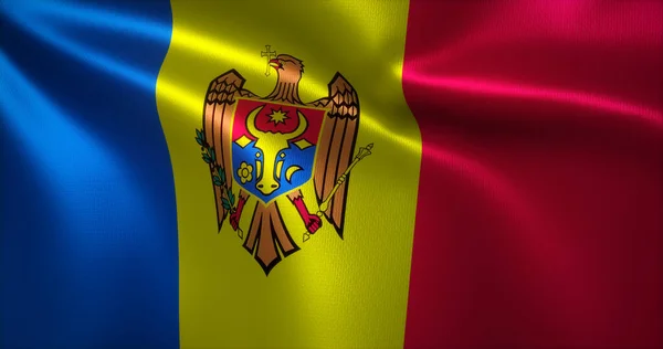 Moldavie Drapeau Avec Plis Ondulants Vue Rapprochée Rendu — Photo