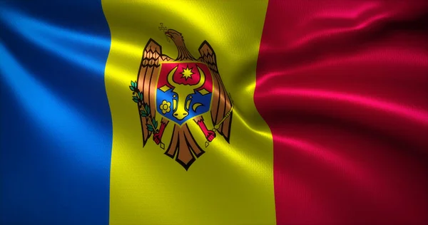 Moldavien Flagga Med Vikning Veck Närbild Rendering — Stockfoto