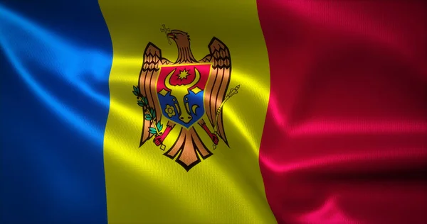 Moldavie Drapeau Avec Plis Ondulants Vue Rapprochée Rendu — Photo