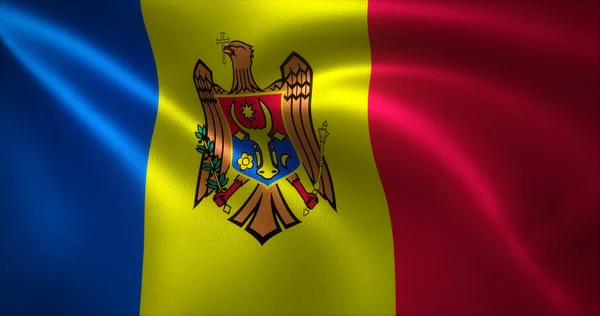 Moldavien Flagga Med Vikning Veck Närbild Rendering — Stockfoto