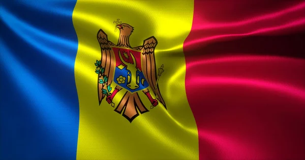 モルドバの旗を振って折り目 ビューを閉じる 3Dレンダリング — ストック写真