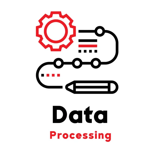 Data Processing Gears Pencil Lines Icon Red Black Colors White — Stock Vector