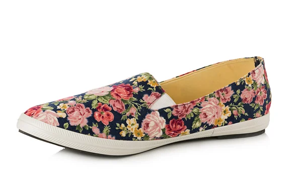 Sapatos com padrão floral isolado em um fundo branco — Fotografia de Stock