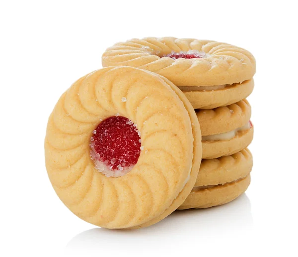 Sandwich biscuits with strawberry on white background — Stock Photo, Image