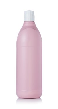 Beyaz arka plan üzerinde pembe plastik şişe