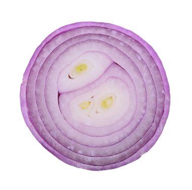 Beyaz arkaplanda soğanı dilimle