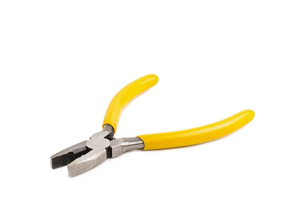 Szczypce do żółty uchwyt narzędzia na białym tle — Zdjęcie stockowe