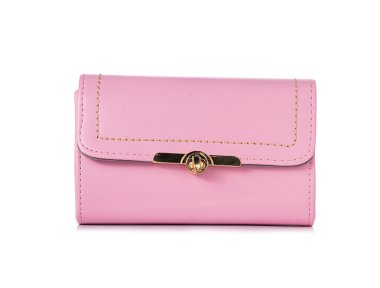 Beyaz arka plan üzerinde pembe deri çanta