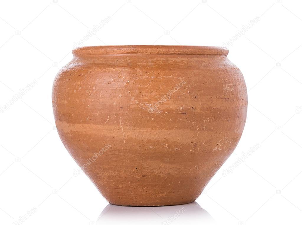 Clay cup on white background