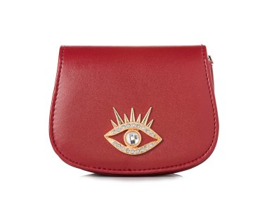 Beyaz arka plan üzerinde izole kırmızı kadın deri çanta