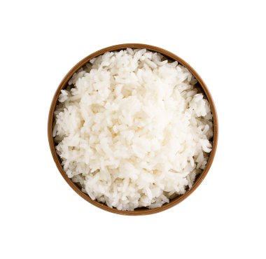 Beyaz arka planda bir kasede pirinç