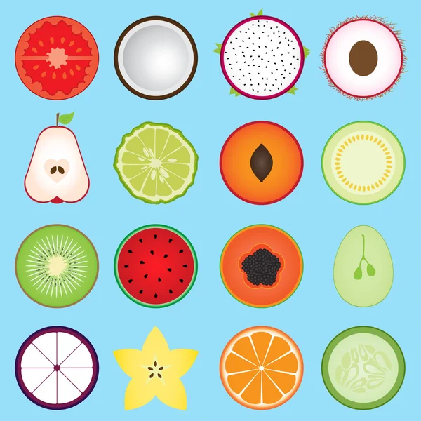 Set fruit sliced in half — Stock Vector