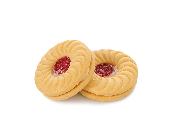 Sandwich biscuits with strawberry on white background — Stock Photo, Image